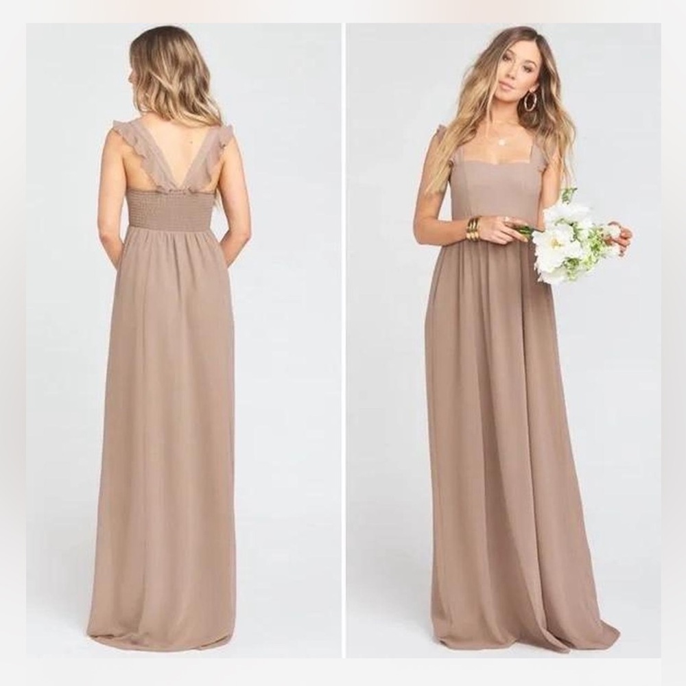 Show Me Your Mumu June Maxi Dress in soft beige chiffon